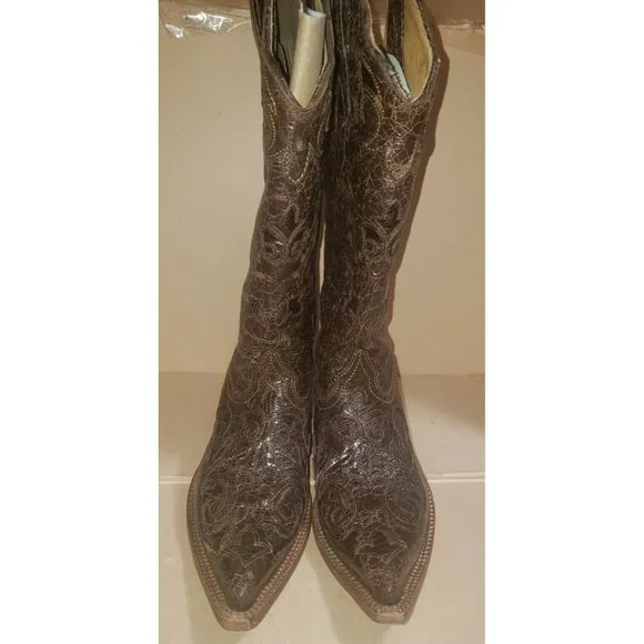Corral Vintage Leather Inlay Pointed Toe Cowgirl Boots C2109 Size 7.5M in EUC! - Picture 2 of 12